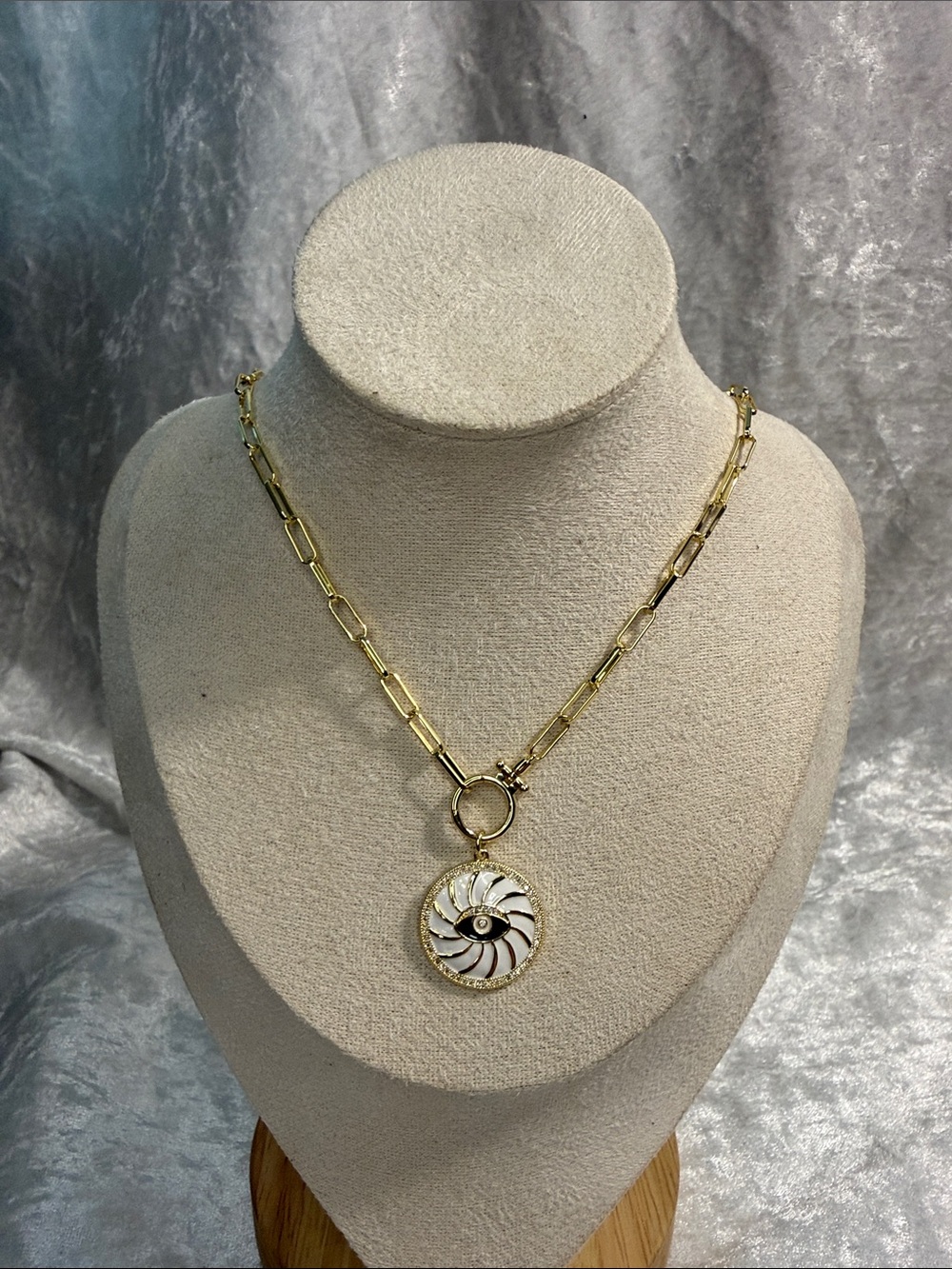 Gold-Tone evil eye Pendant Necklace with White Enamel Accent